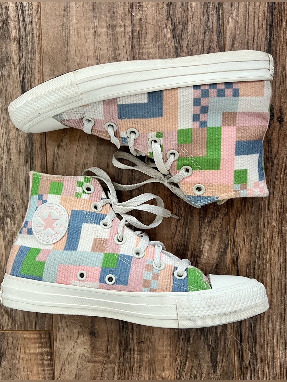 Converse Chuck Taylor High Top Patchwork Tapestry Woven Pixel Geometric Size 6